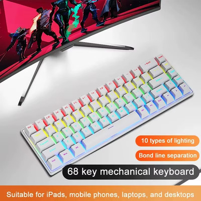 K68 kabelgebundene mechanische Tastatur mit 10 bunten Beleuchtungen für Gaming & Office