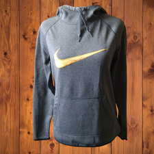 NIKE DRI-FIT WOMEN'S XS LONG SLEEVE HOODED SWEATSHIRT GRAY PULLOVER SWOOSH