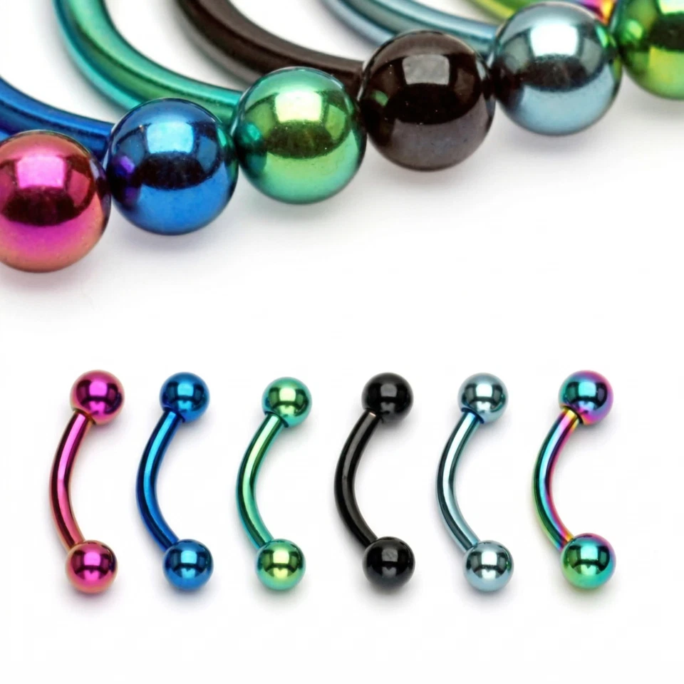 Titanium Anodized Curved barbell Eyebrow Bar 1.2mm x 6mm/8mm/10mm Ear Bar - Image 1 of 1