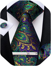 Silk Floral Ties for Men Woven Paisley Necktie and Tie Clip Handkerchief Cufflin