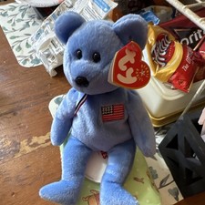 Ty Beanie Babies America Bear Blue Plush with Flag Patch Retired 2001
