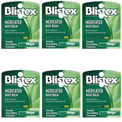 Blistex Medicated Mint Balm .15 oz Each (Pack of 6)