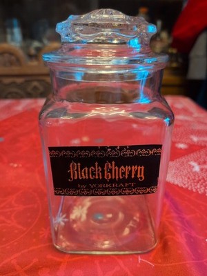Antique Black Cherry Glass Square Candy Jar W/Lid Apothecary 9.5  Yorkraft VTG