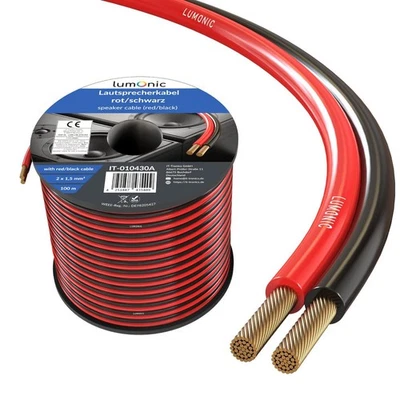 LUMONIC 100m Lautsprecherkabel 2x 1,5mm² Rot Schwarz CCA HiFi Boxenkabel Audio Zwillings