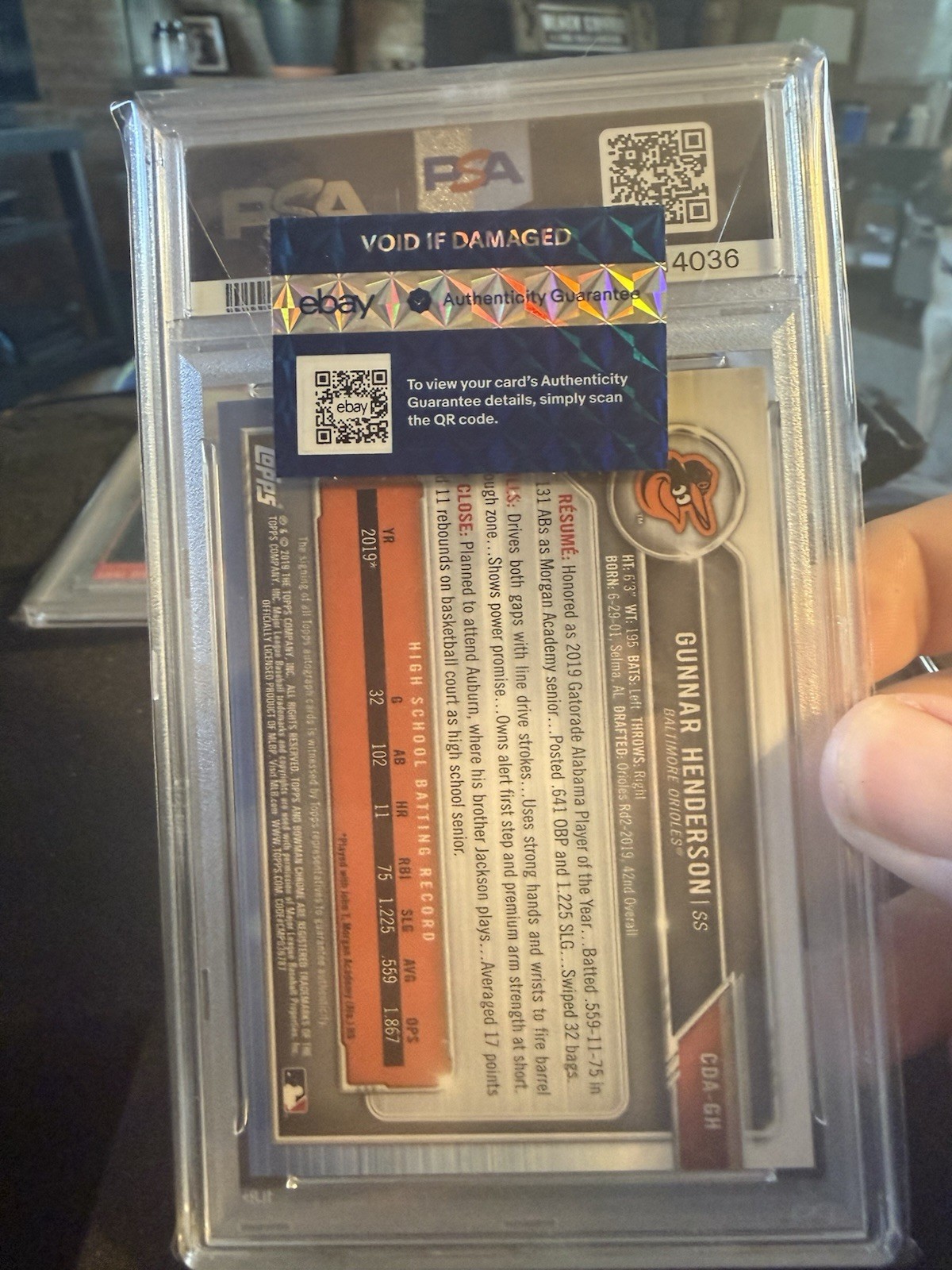 2019 Bowman Draft Chrome Draft Pick Autographs Gunnar Henderson #CDA-GH PSA 9 view 2