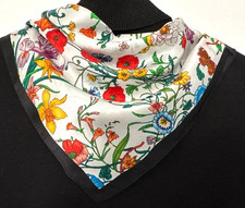 21  X21"Blossom Flowers Print Pure Mulberry Satin Silk 12momme Scarf 53x53cm4-26