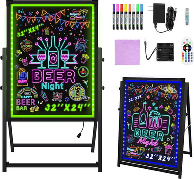 Hosim Standing A-Frame LED Message Writing Board, 32 X 24'' Illuminated Erasable