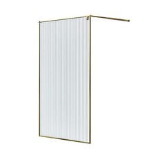 Brass Effect Walk In Shower Panel Textured Glass Fixed Screen 195x119cm Bathroom