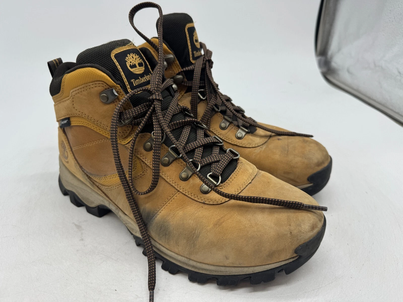 Timberland White Ledge Hiking Boots Men's Mustard Leather Lace-Up Mid Top - 11.5