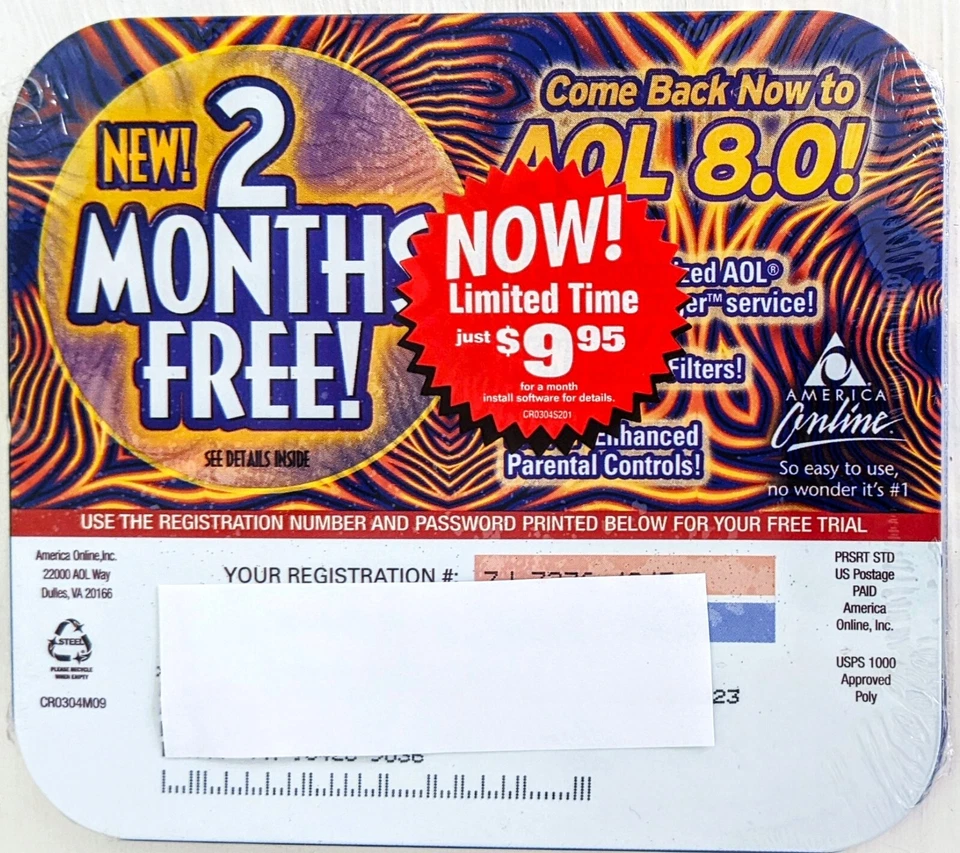 BLUE FLAME America Online Collectible / Install Disc, Vintage AOL CD v8.0 in Tin - Image 2 of 2