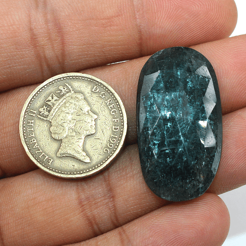 31.45 Cts Natural Teal Moss Kyanite Rose Cut 32mmx17mm Untreated Loose Gemstone - Picture 11 of 13