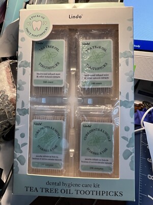 Lindo All Natural birchwood infused  Mint Tea Tree Toothpicks 4 Pks (100 ea)