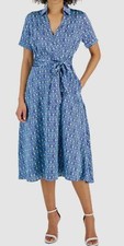 Tahari ASL Women's Blue Printed Belted Shirt Dress Size 10
