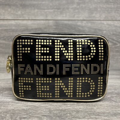 Fendi Fan Di Fendi Perfumes Black With Gold Lettering Cosmetic Bag Clutch