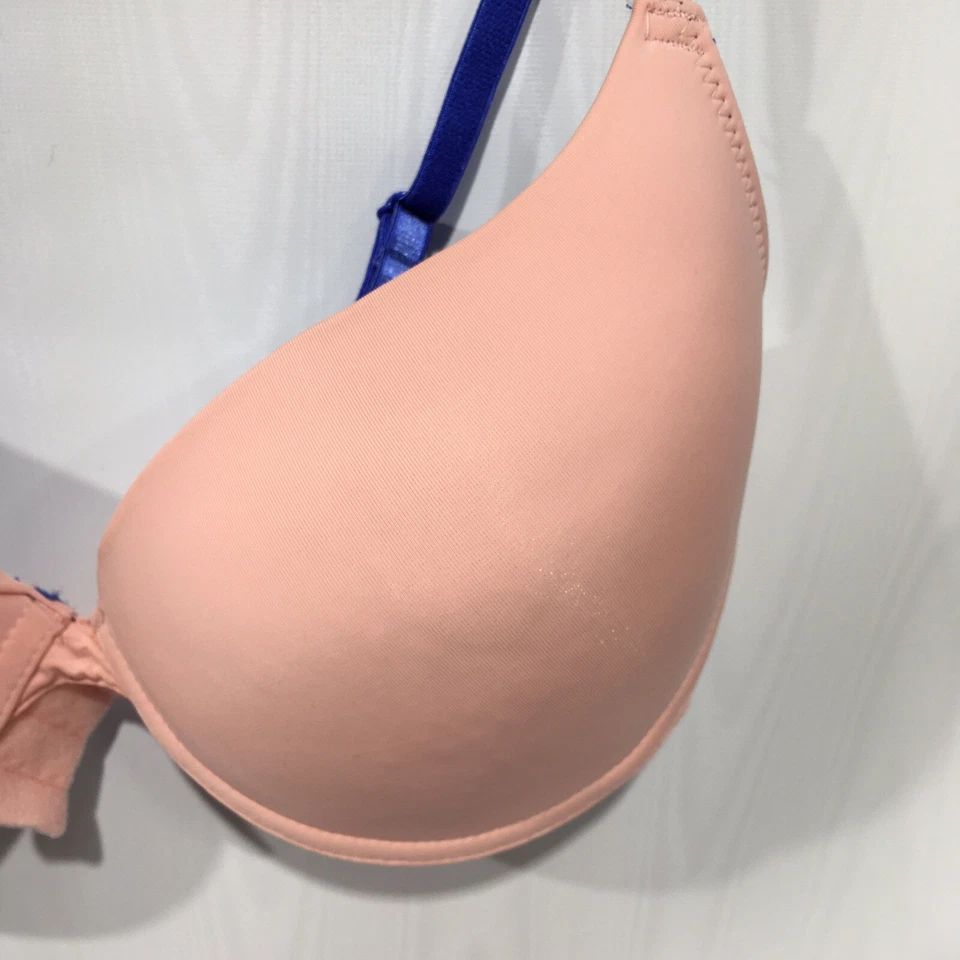 Joe Boxer Bra Coral Peach 38D Underwire Smooth Cups Blue Lining NEW - Image 3 of 4