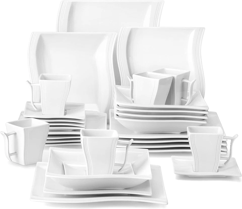 MALACASA Ivory White Dinnerware Sets 30-Piece Porcelain Plates and Bowls Sets