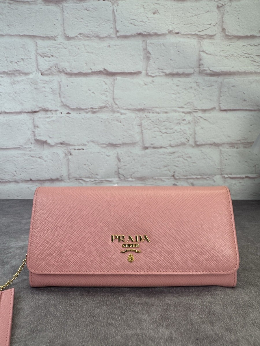 PRADA Saffiano Metal Continental Flap Wallet Orchidea with