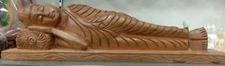 Sleeping Buddha Wood art Spiritual monk Mind healing peace antique Christmas new