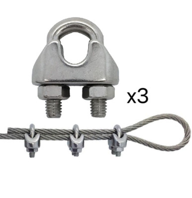 3 x 10 MM EDELSTAHL 316 DRAHTSEIL GRIFF BULLDOGGE KABEL KLEMME DIN 741 UK LAGER
