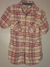 Carhartt Womens Small 3/4 Sleeve Button-Down Multicolor Plaid Check Shirt