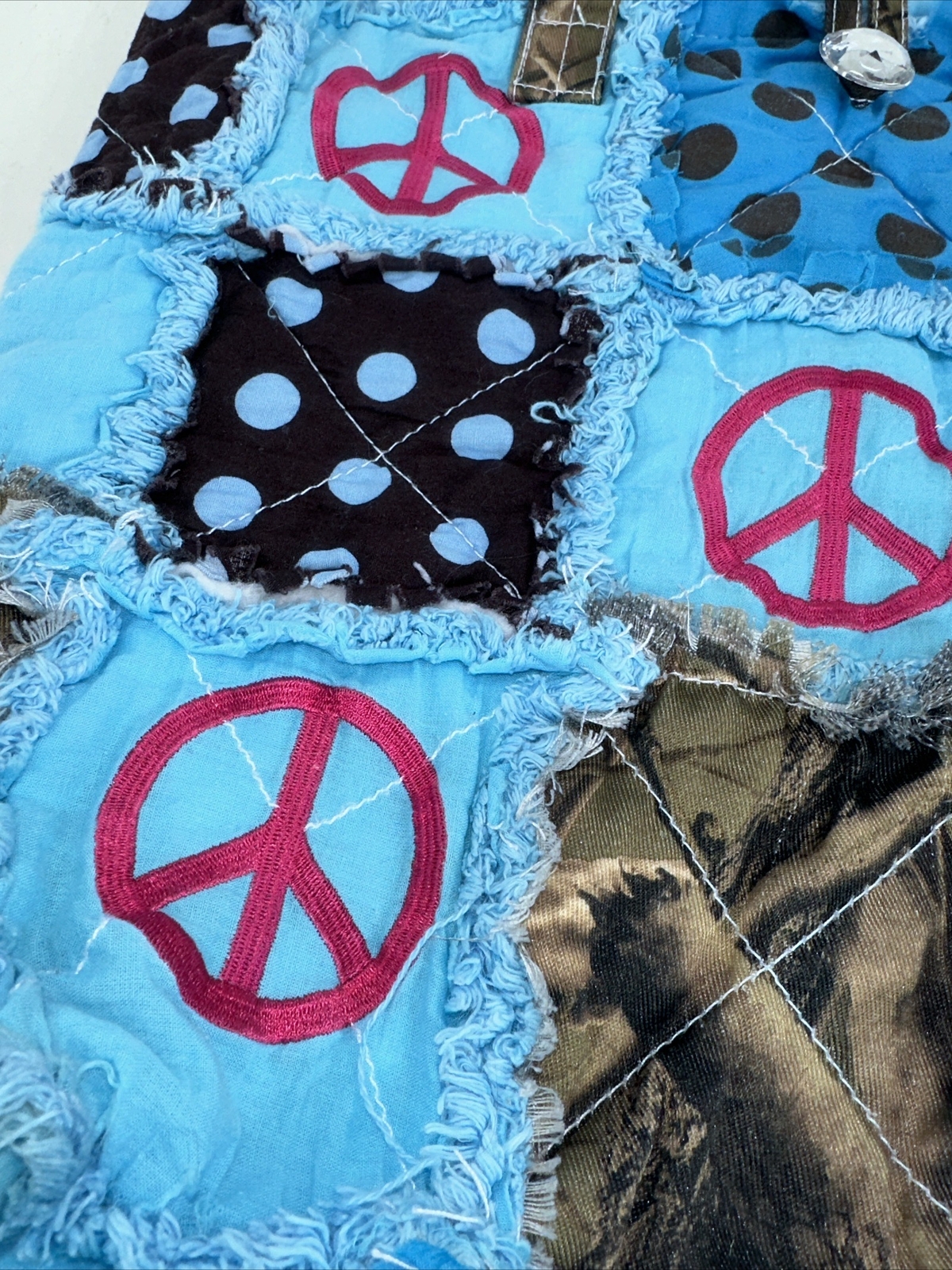 Multicolor Patchwork Quilted Shoulder Bag Peace S… - image 5