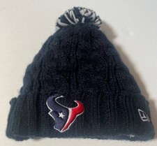 Youth Girl New Era Houston Texans Logo Football Navy Pom Warm Beanie Hat Sparkle