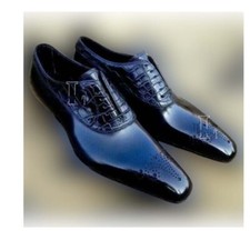 Handmade Men's Alligator Texture Patent Leather Brogue Stylish Shoes Sale !!!