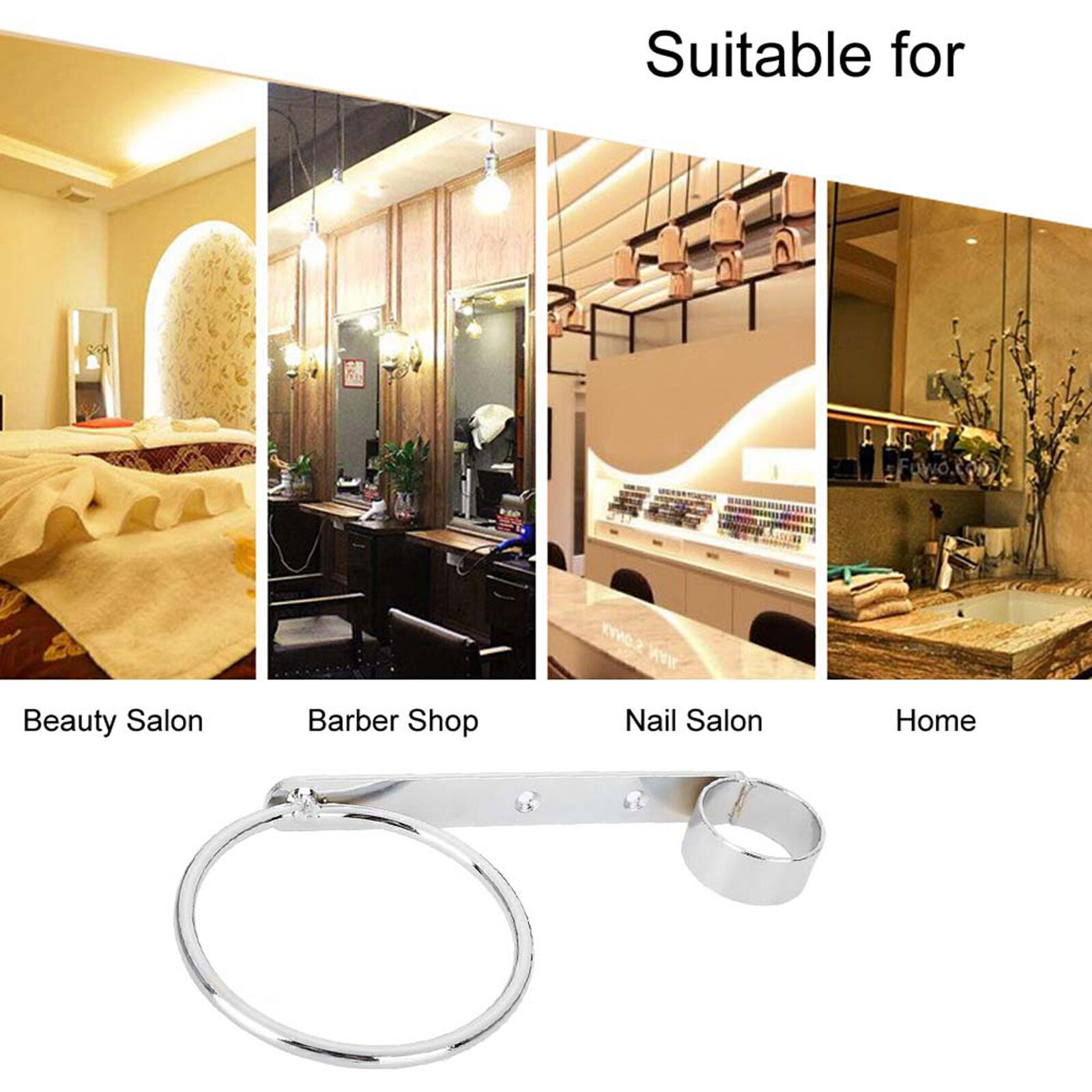 Chrome Iron Wall-Mounted Hair Dryer and Tongs Holder Rack