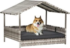 PawHut Wicker Dog House Outdoor with Canopy, Rattan Dog Bed with Cushion