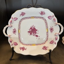 herend chinese bouquet raspberry Cake Plate 11 1/2 X9.75 In