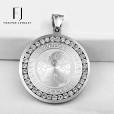 Men's Stainless Steel,PRAYER ANGEL 35mm,CZ Pendant*Unisex*High Polish Box
