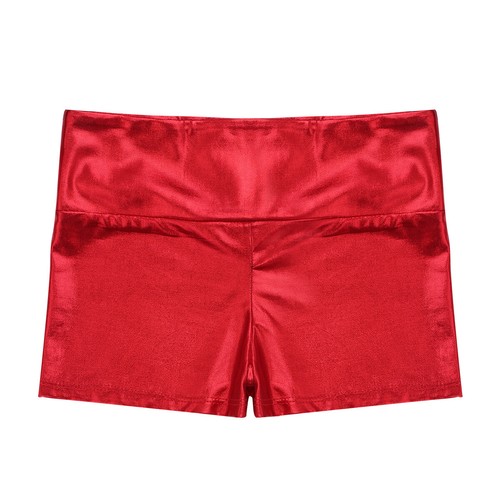 US Girls Shiny Metallic High Waist Dance Shorts Ballet Gymnastic Active Workout - Picture 5 of 21