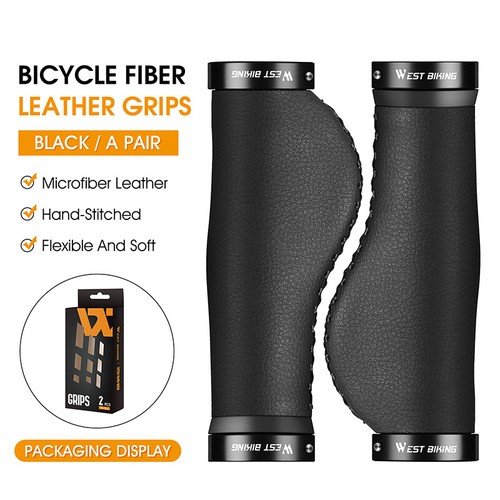 WEST BIKING Leather Bike Grips Lock-on Cycling Bicycle Handlebar Grips Black - Picture 34 of 34