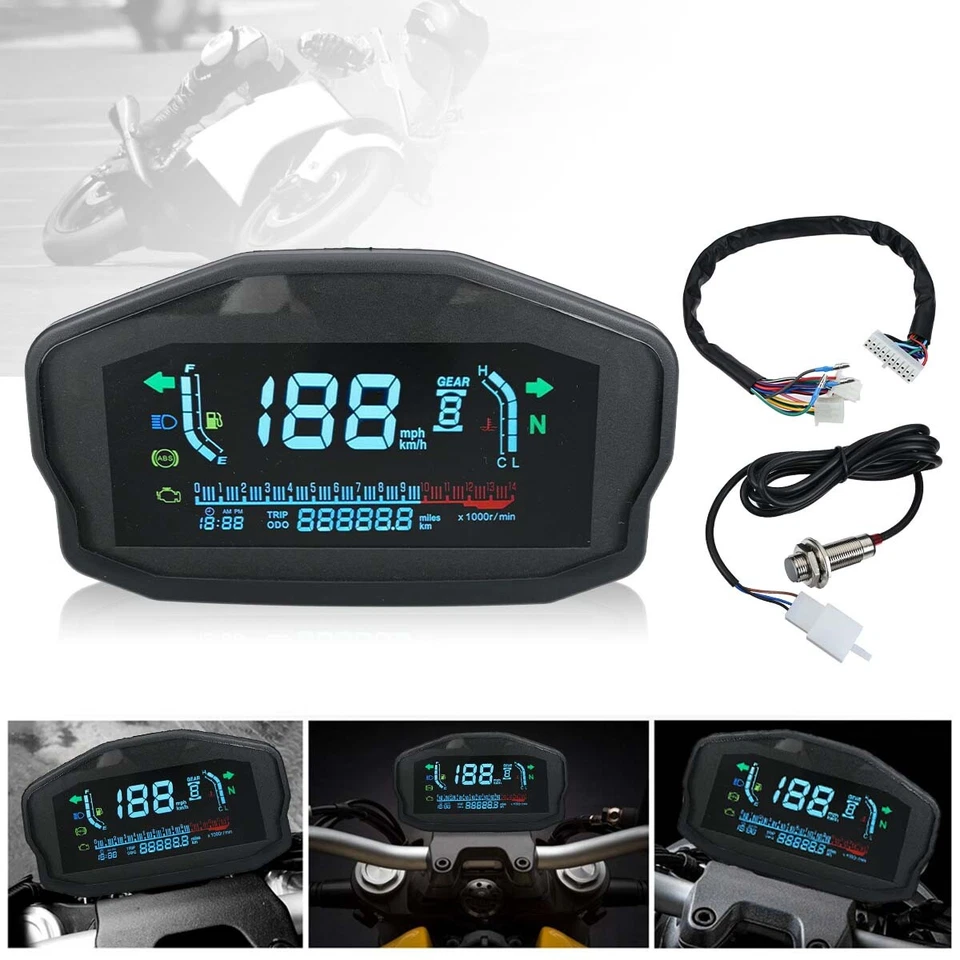 Universal Motorcycle LCD Digital Odometer Speedometer Tachometer KM/H MPH Gauge - Image 3 of 4