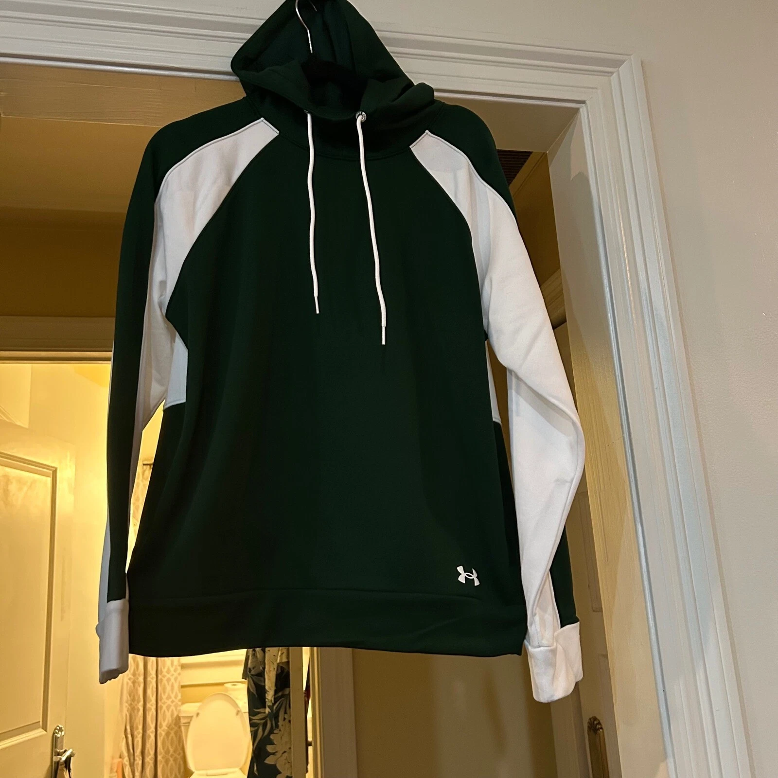 COACH Under Armour Felpa con Cappuccio Pullover Athletic Warm Up Activewear Verde Bianco Taglia L