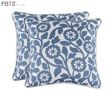 PACK of 2 Throw Pillow Covers Case - 18x18 Inches Blue Flower