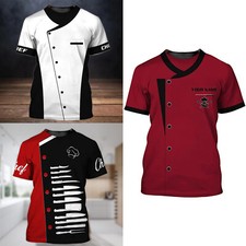 Men Stylish Print Contrast Color Chef Shirt Hotel Restaurant Kitchen Costume
