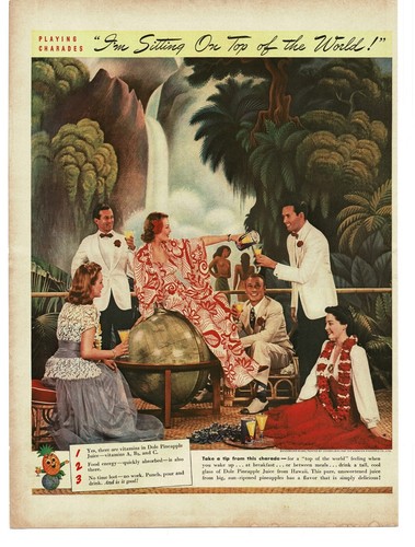 1941 Dole Pineapple Juice fancy formal dress Vintage Print Ad huge floor globe