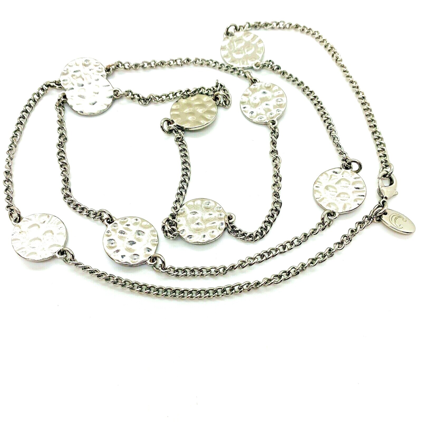 Silvertone Hammered Circle Statement Necklace - image 3