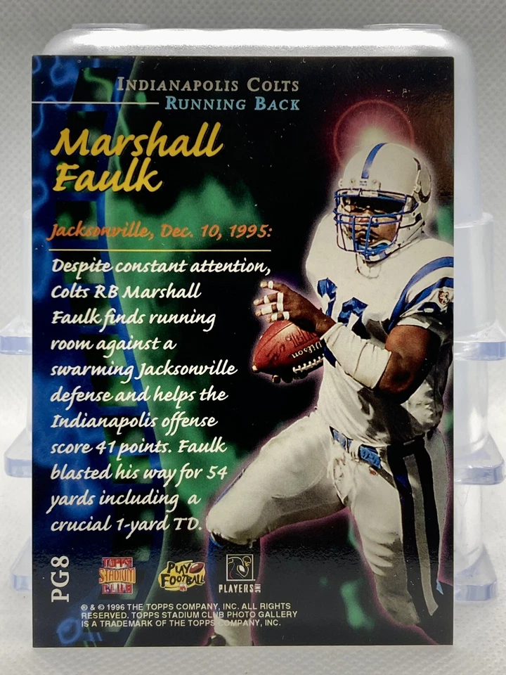 1996 Topps Stadium Club Photo Gallery Marshall Faulk #PG8 Indianapolis Colts TSC - Image 2 of 2