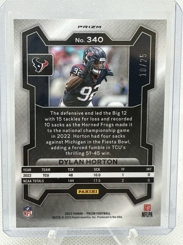 Panini Prizm RC 2023 Prizm camuflaje azul Dylan Horton #340/25 - Imagen 2 de 2