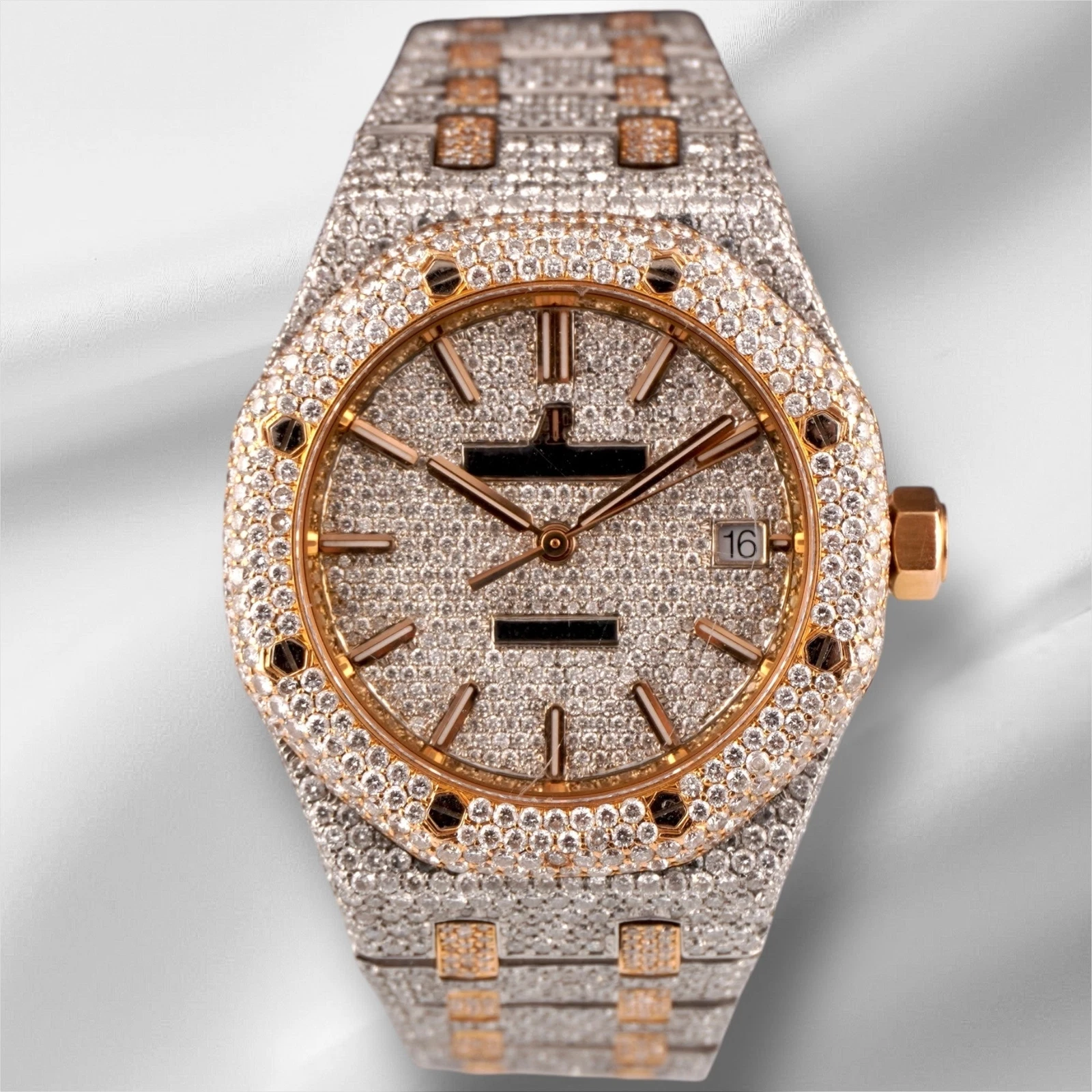 Audemars Piguet — Audemars Piguet Royal Oak 37mm Rose Gold/ Steel Watch Iced 22ct Diamonds 15450SR
