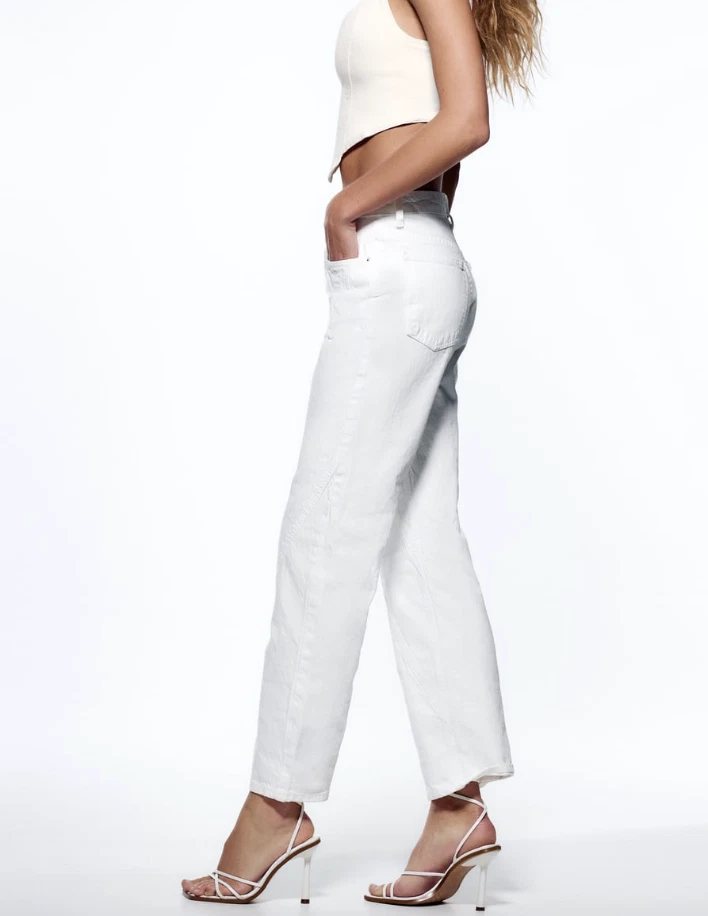 ZARA NEW WOMAN High rise STRAIGHT LEG JEANS WHITE 6688/022 size 8 10