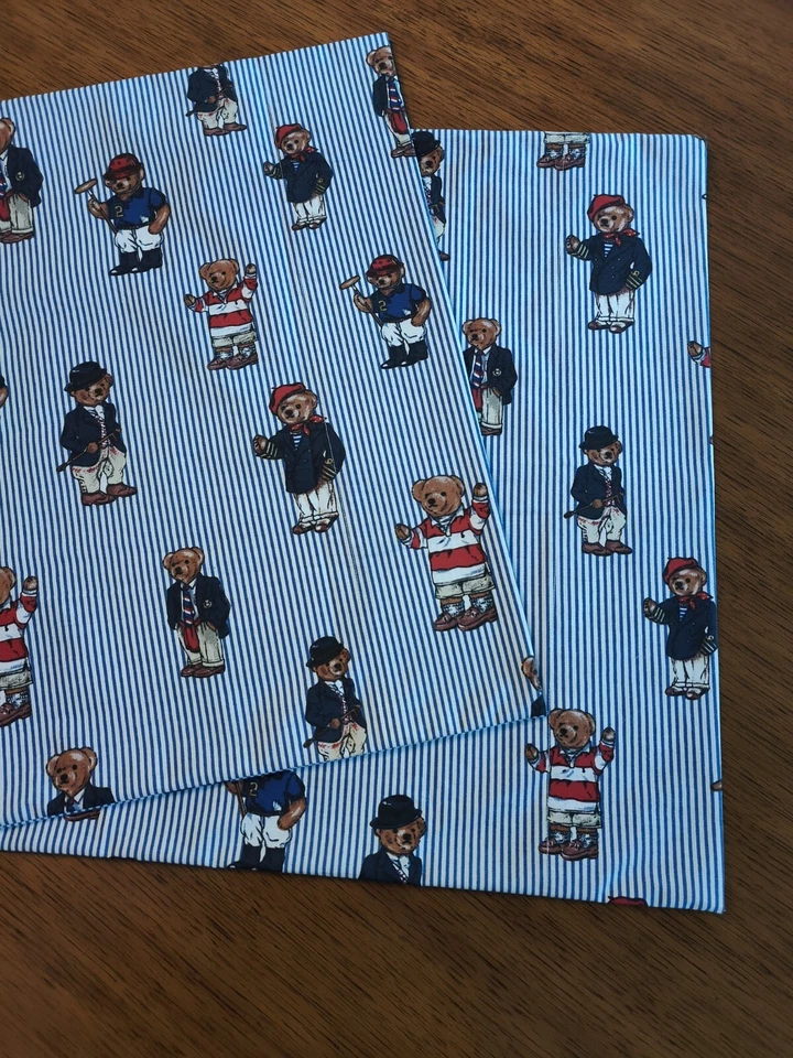 Ralph Lauren POLO TEDDY BEAR Blue Striped 2 KING Pillowcases New - Image 3 of 4