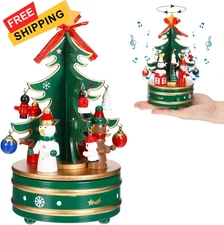 Cabilock Christmas Wooden Rotating Music Box, Mini Tree Wind-up... 