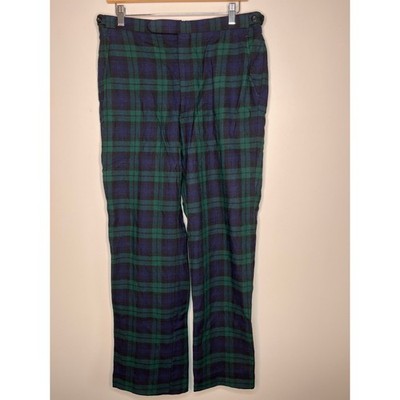 Daks Dawahares Green Navy Plaid Barrister Black Watch Christmas Wool Pants 34x31