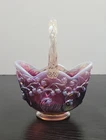 Fenton Lily Of The Valley PLUM Opalescent Basket, 7.5” H, SIGNED w/ Sticker