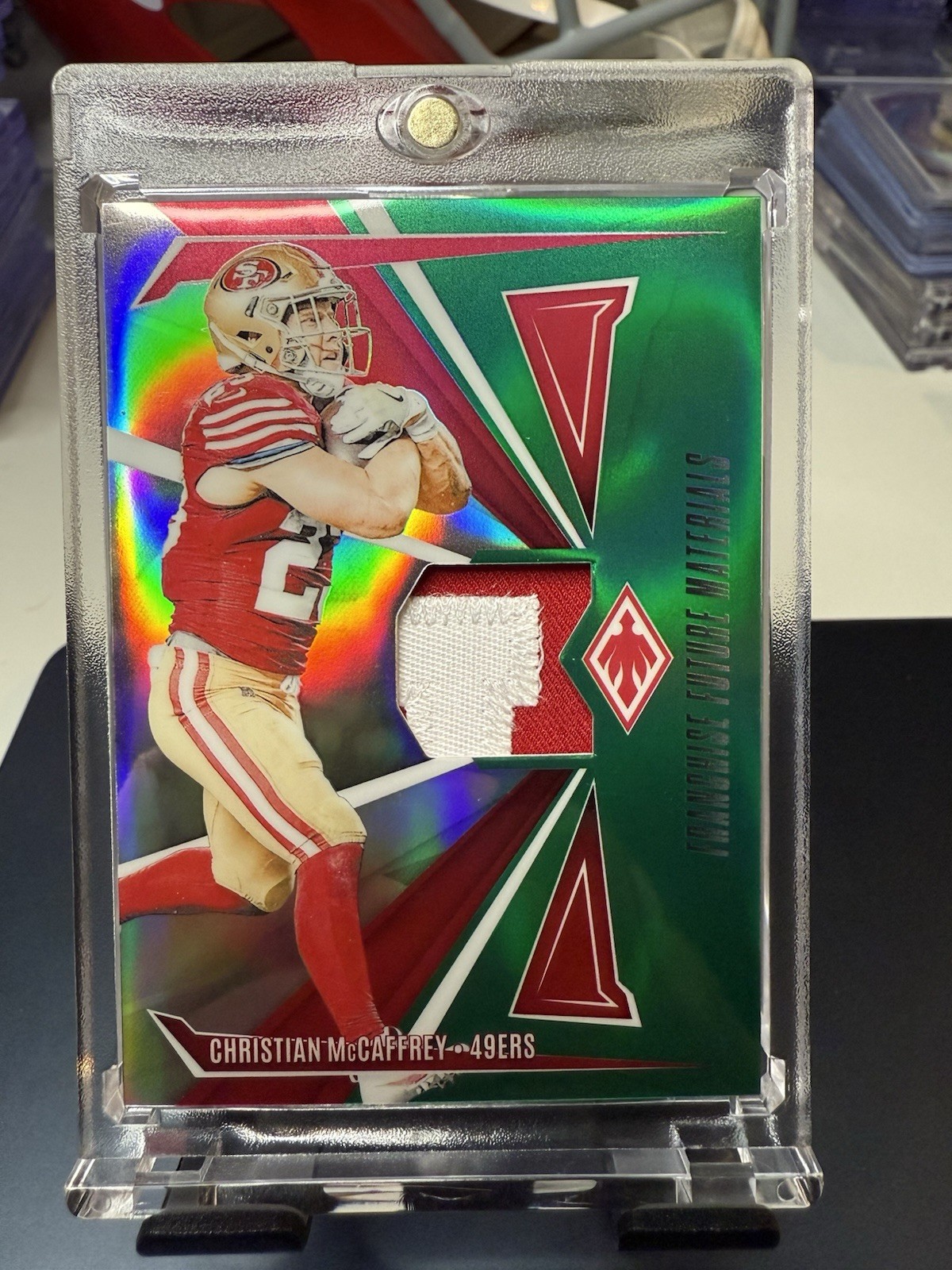 2024 Panini Phoenix Franchise Future Material Christian McCaffrey /25 FFM-CMY NFL Football Card