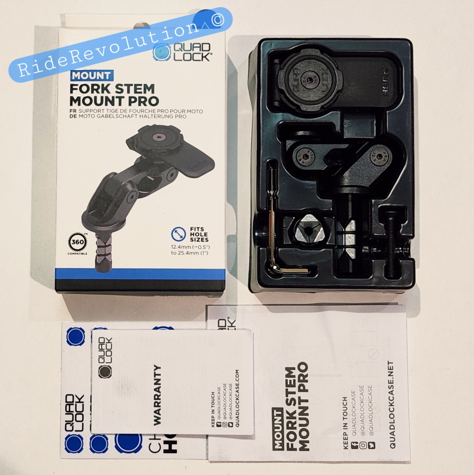 QUAD LOCK Motorcycle Fork Stem Mount PRO + Vibration Dampener - NEW + FREE S&H