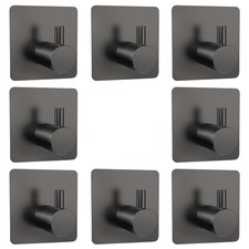 Adhesive Towel Hook Matte Black Stainless Steel Wall Stick Robe Rack 8 PK